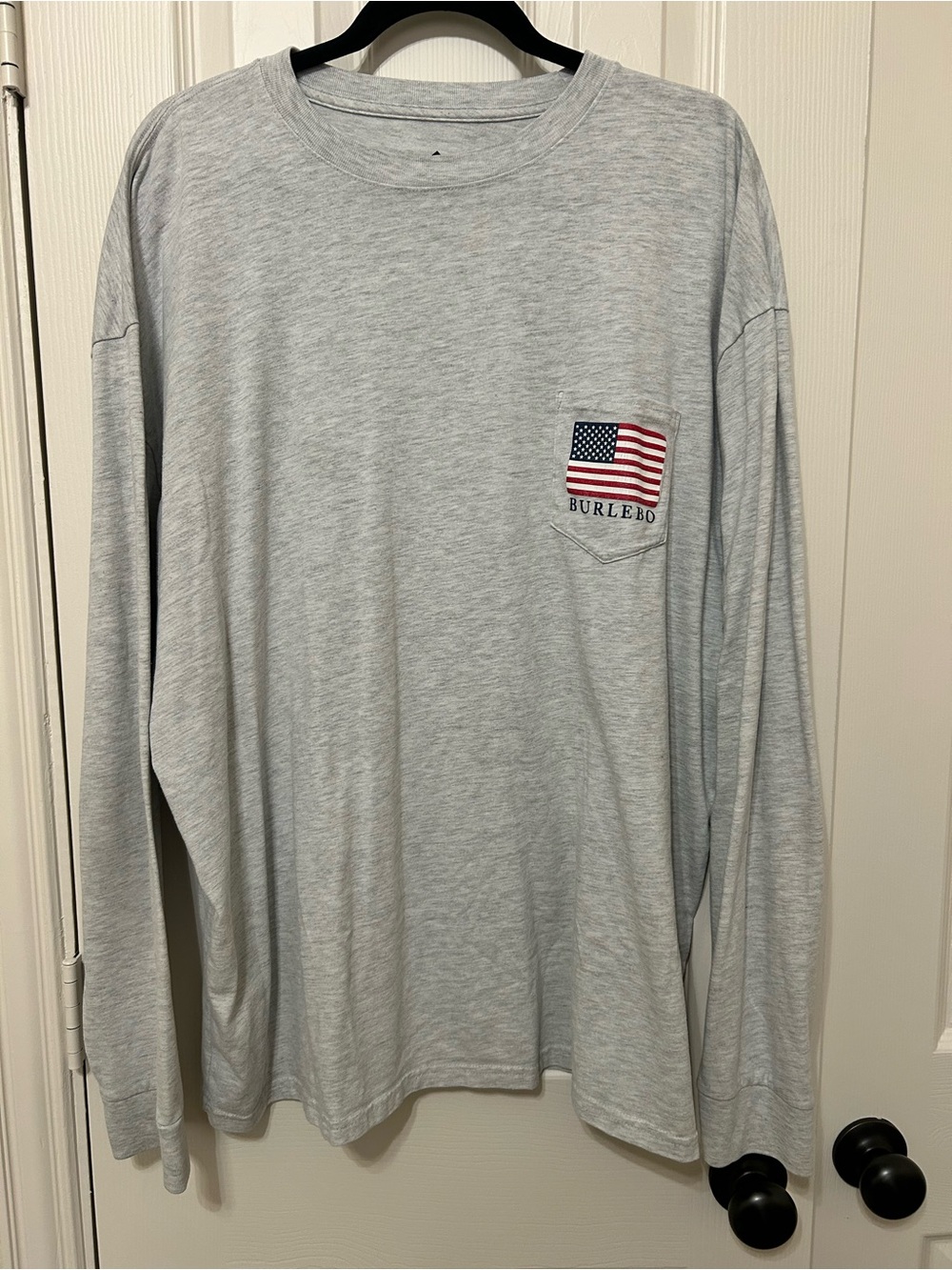 BURLEBO Light Gray Long Sleeve Patriotic Pocket Tee 2XL